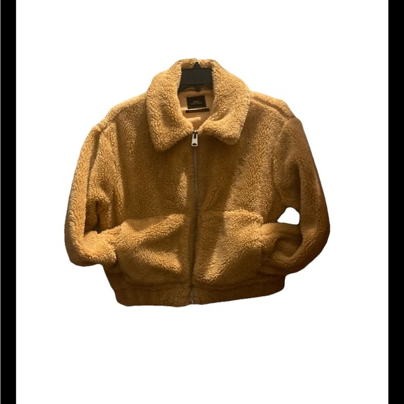 Urban Outfitters Cropped Teddy Jacket Fleece Deep Pile Sherpa Brown Siz M NWT - Picture 2 of 7